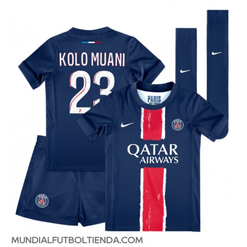 Camiseta Paris Saint-Germain Randal Kolo Muani #23 Primera Equipación Replica 2024-25 para niños mangas cortas (+ Pantalones cortos)